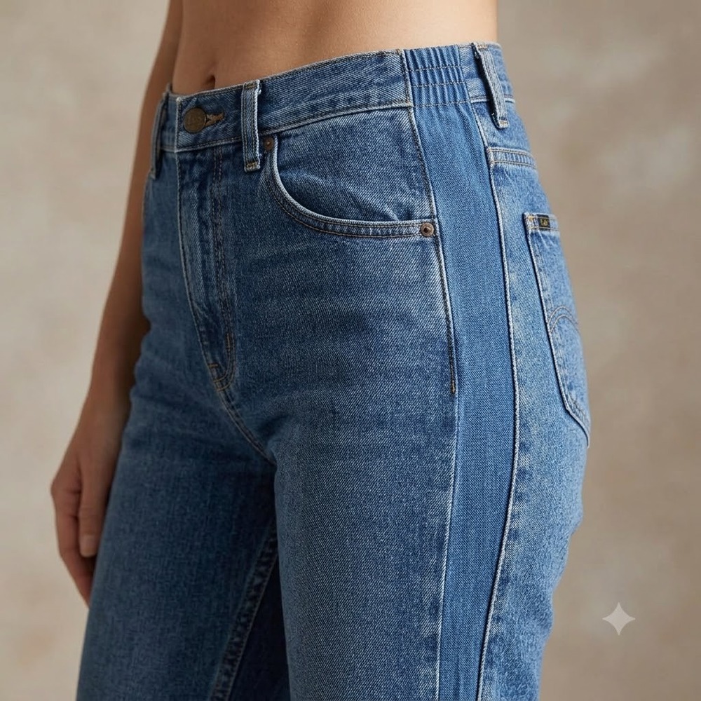 Lee Side Elastic Jeans Womens Size 6 Medium Wash High Rise Straight Leg Denim